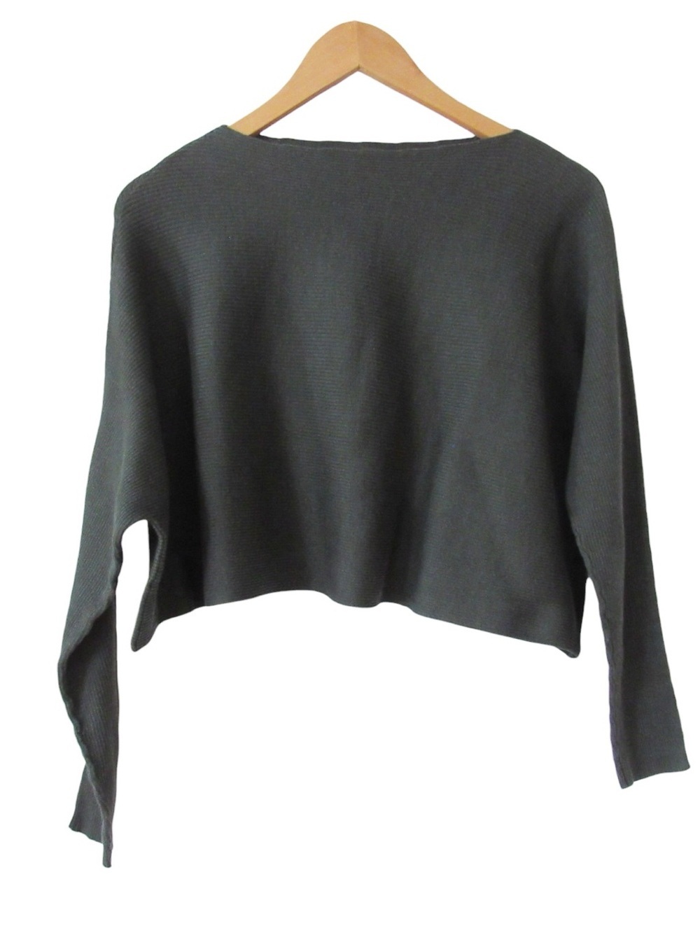 Matthildur Ribbed Asymmetrical Cropped Sweater Small Dark Gray Lagenlook Pima